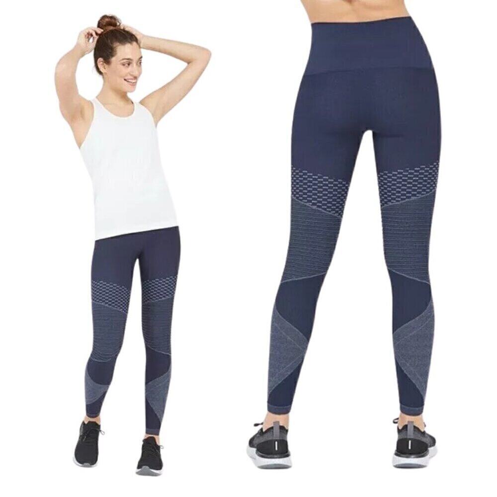 SPANX NWT Seamless Moto Leggings Indigo Sky S Ankle Stretchy Blue High Rise